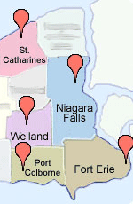 Map of Licensed Childcare for Fort Erie, Niagara Falls, Port Colborne, St. Catharines, Welland