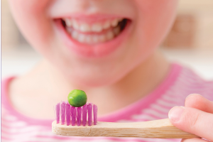 Showing the size of a pea on a toothbrush