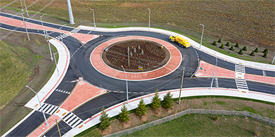 Roundabout with a truck driving on it