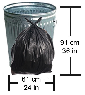 Garbage bags must not exceed a height of 91cm (36 inches) and a diameter of 61 cm (24 inches)