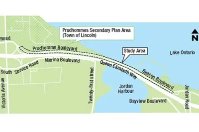 A map of the North Service Road (Regional Road 39) Environmental Assessment
