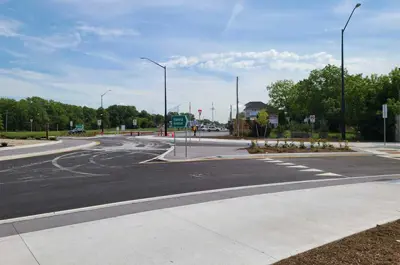 Victoria Avenue exit of completed roundabout with fully paved road