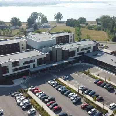 An aerial view of Gilmore Lodge