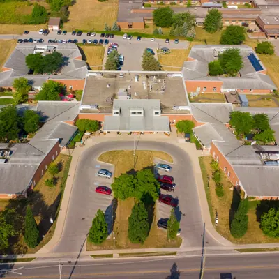 An aerial view of Rapelje Lodge