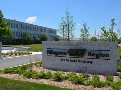 Entrance sign at Niagara Region headquarters
