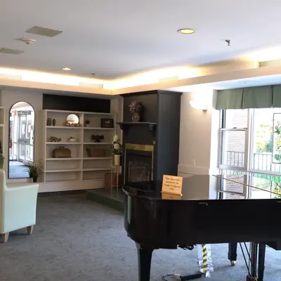 A recreation area at Linhaven Long-Term Care home, featuring a grand piano