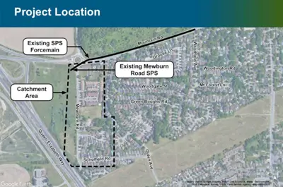 Map of the Mewburn Road Sewage Pumping Station project location
