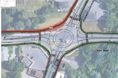 The concept of the roundabout at York Road (Regional Road 81) and Four Mile Creek Road (Regional Road 100)