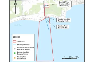 Map showing the location of the Rosehill Water Treatment Plant