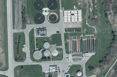This aerial view shows the plant before Phase 1 construction.