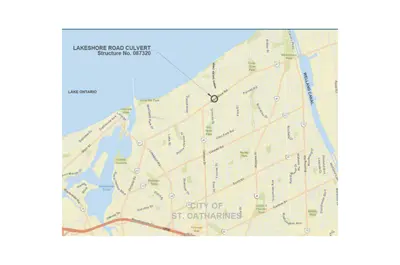 This map shows the Lakeshore Road Culvert location on Lakeshore Road (Regional Road 87) in St. Catharines