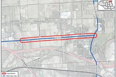 A map showing the location of the York Road Watermain project