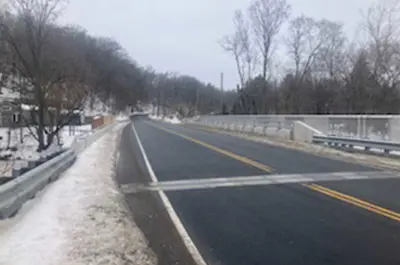 The completed bridge on a winter day